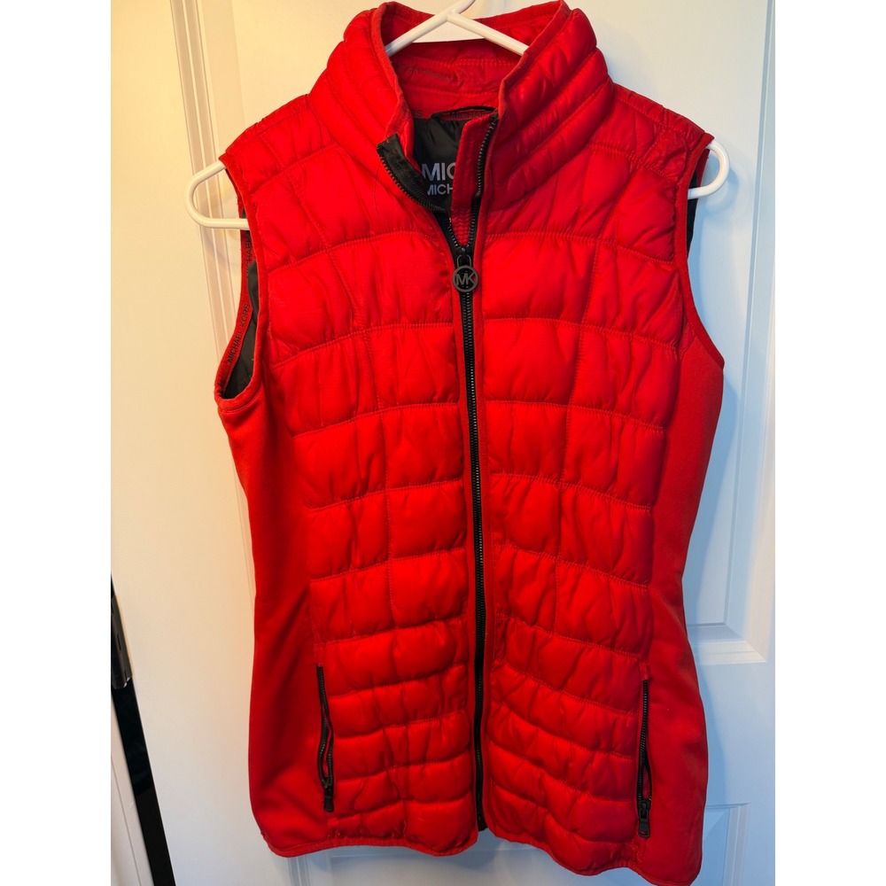 Michael Michael Kors Red Quilted Puffer Vest Womens Small Mock Neck Full Zip